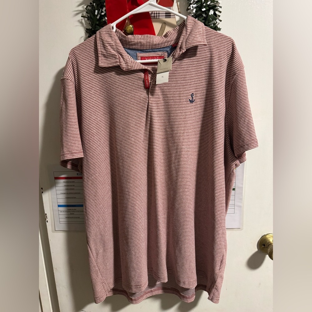 NWT Men’s XL Bruno Milano Red and White Striped Polo